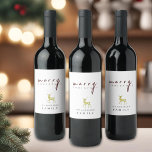 Black and White Minimalist Reindeer Christmas Wine Label<br><div class="desc">Modern minimalist black and white Christmas wine label designed with a hand-painted watercolor gold reindeer and modern typography. Personalise for stylish gifts</div>