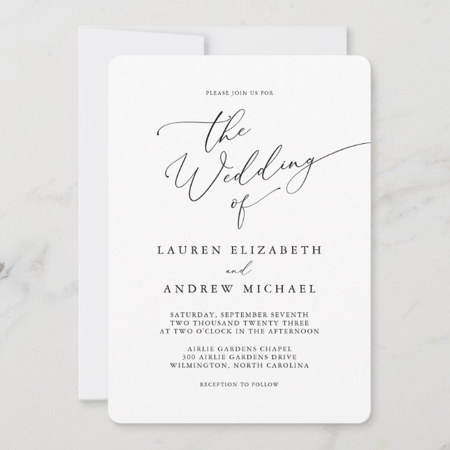 Black and White Minimalist Rounded Corner Wedding Invitation (Front)