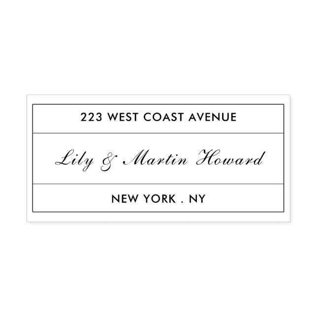 Black and White Minimalist Script Address  Self-inking Stamp (Design)
