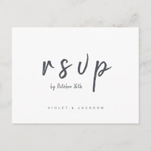 Black and white minimalist script wedding RSVP Invitation Postcard
