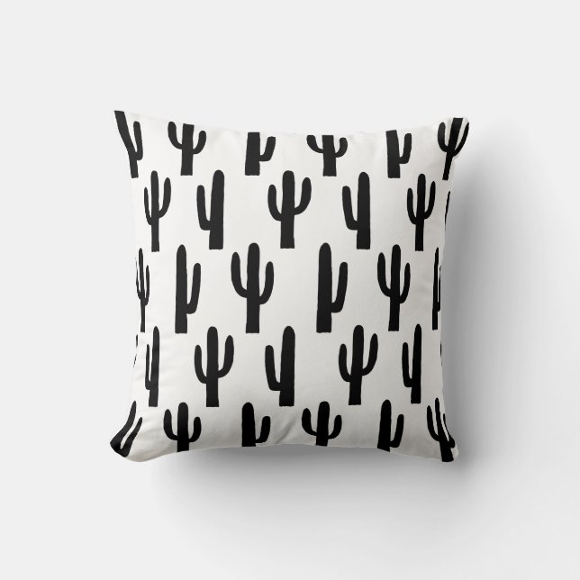 Black and white minimalist simple cactus pattern cushion (Front)