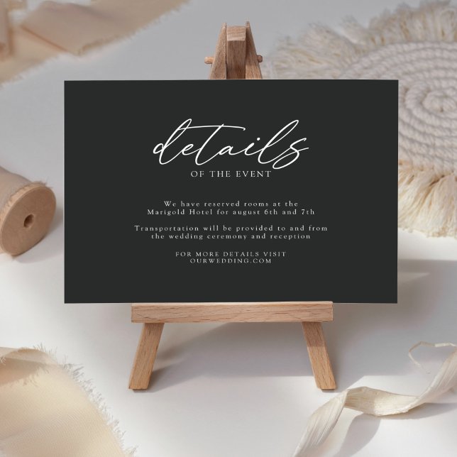 Black and White Minimalist Simple Wedding Details Enclosure Card (Creator Uploaded)