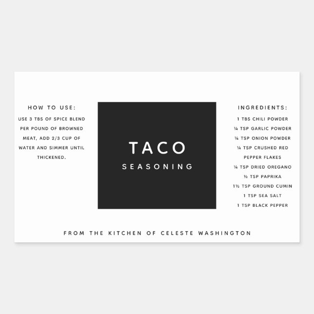 Black and White Minimalist Spice Blend Gift Label (Front)