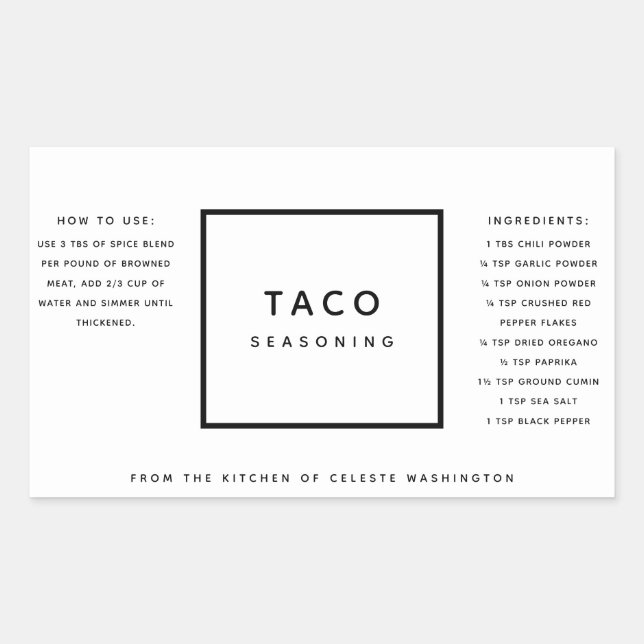 Black and White Minimalist Spice Blend Gift Label (Front)