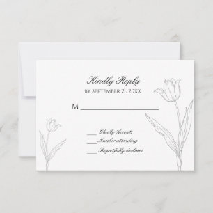 Black and White Minimalist Tulip Wedding RSVP Card