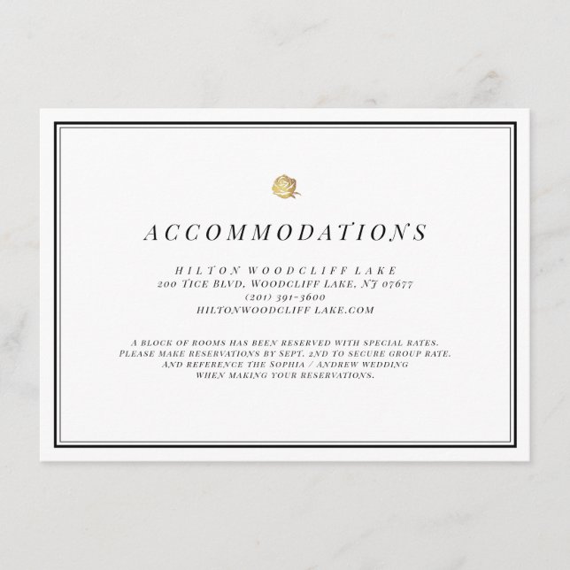 Black and white minimalist wedding accommodations enclosure card (Front)