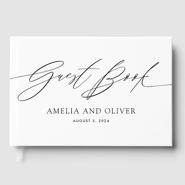 Black and White Minimalist Wedding Guest Book (Front)