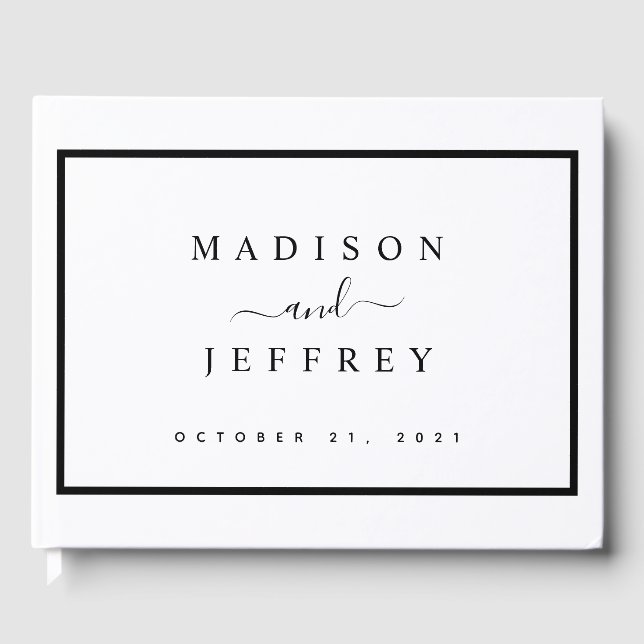 Black and White Minimalist Wedding Guest Book (Front)
