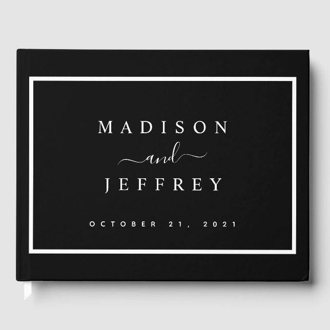 Black and White Minimalist Wedding Guest Book (Front)