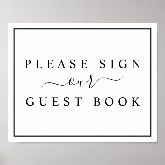 Black and White Minimalist Wedding Guest Book Sign (Front)