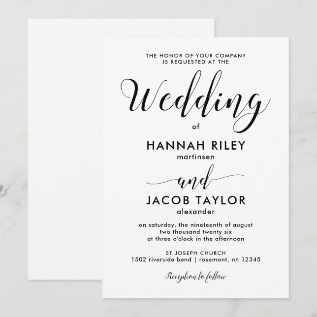 Black and White Minimalist Wedding Invitation (Front/Back)