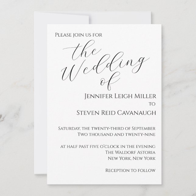 Black and White Minimalist Wedding Invitation (Front)