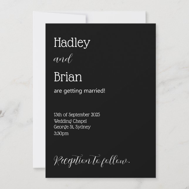 Black and White Minimalist Wedding Invitation (Front)