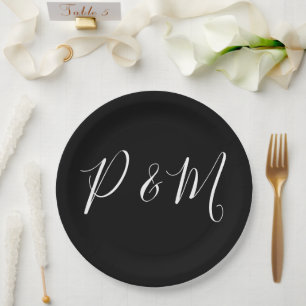 Black and White Minimalist Wedding  Paper Plate