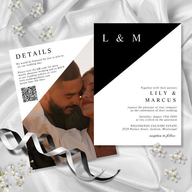 Black And White Minimalist Wedding Photo QR Code Invitation (Black And White Minimalist Wedding Photo QR Code Invitation)