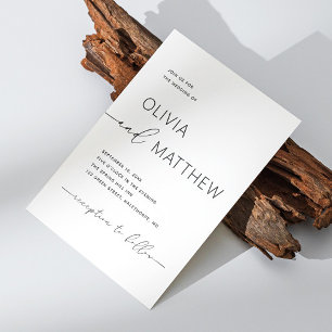 Black and white minimalist wedding QR code details Invitation