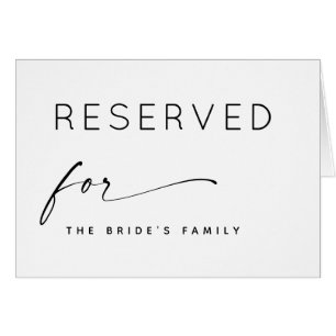 Black and white minimalist wedding reserved sign