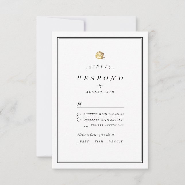 Black and white minimalist wedding RSVP (Front)