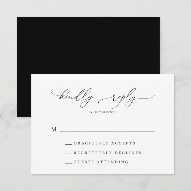 Black and White Minimalist Wedding RSVP Card (Front/Back)