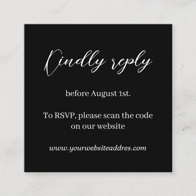 Black and white minimalist wedding RSVP Enclosure Card (Front)