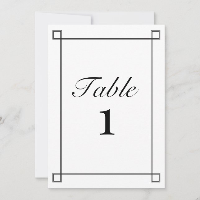 Black and White Minimalist Wedding Table Numbers (Front)