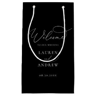 Black and White Minimalist Welcome to Our Wedding Small Gift Bag