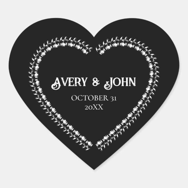 Black and White Minimalistic Gothic Wedding Heart Sticker (Front)
