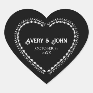 Black and White Minimalistic Gothic Wedding Heart Sticker