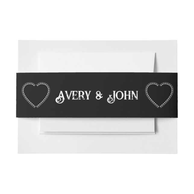 Black and White Minimalistic Gothic Wedding Invitation Belly Band (Front Example)