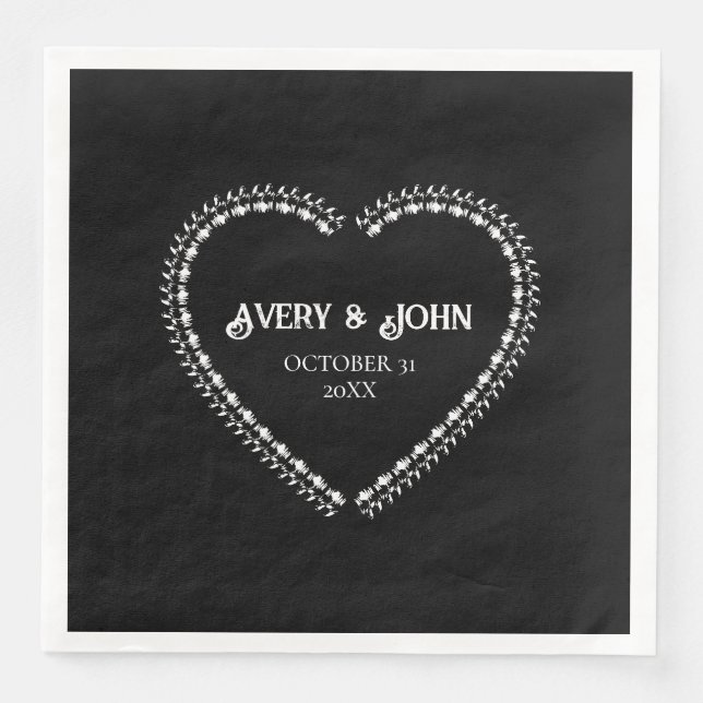 Black and White Minimalistic Gothic Wedding Napkin (Front)