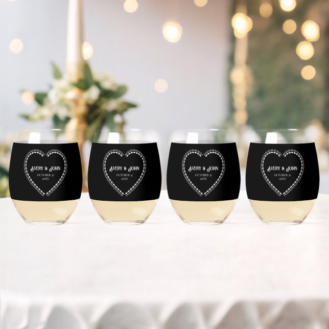 Black and White Minimalistic Gothic Wedding Stemless Wine Glass (Insitu (Wedding))