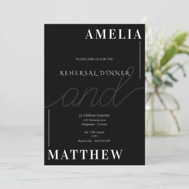 Black and White Minimalistic Rehersal Invitaton Invitation (Standing Front)