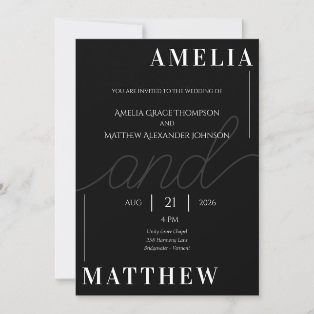 Black and White Minimalistic Wedding Invitaton Invitation (Front)