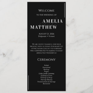 Black and White Minimalistic Wedding Programme