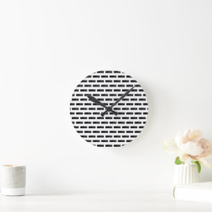 Black and White "Minus" Math Symbol Lino Cut Round Clock