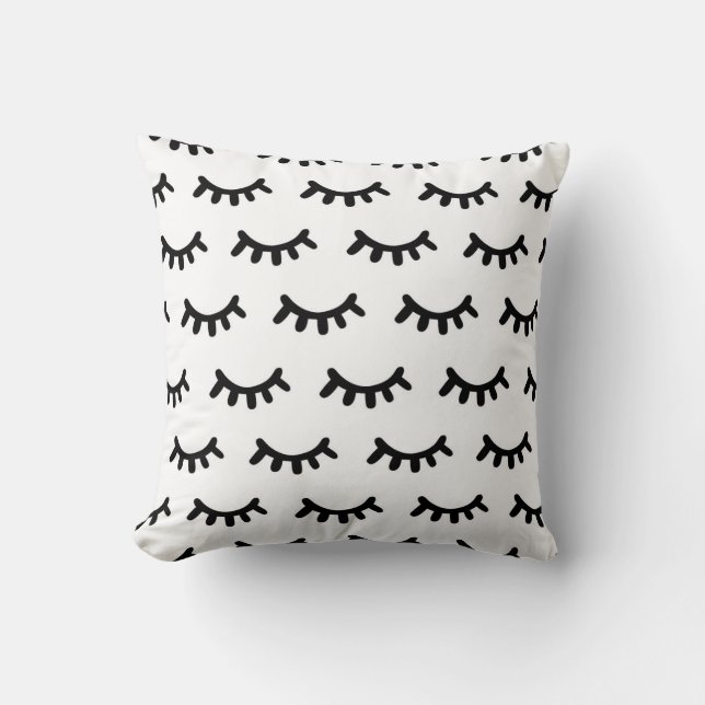 Black and white modern abstract cute eyes pattern cushion (Front)