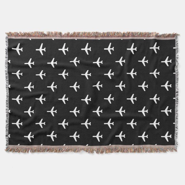 Black and White Modern Aeroplanes Pilot Throw Blanket (Front)