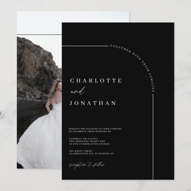 Black and White Modern Arch Photo Wedding Invitation (Front/Back)