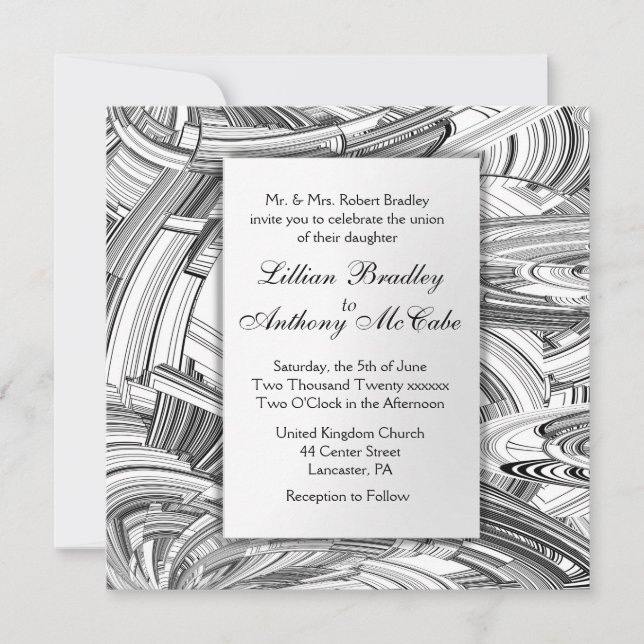  Black and White Modern Art Wedding Invitation (Front)
