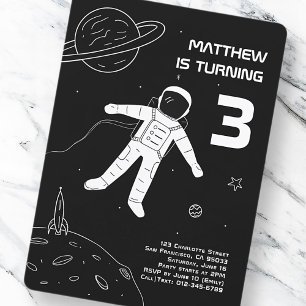 Black and White Modern Astronaut Space Birthday Invitation