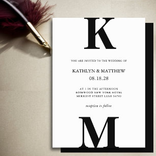 Black and White Modern Bold Monogram Wedding Invitation