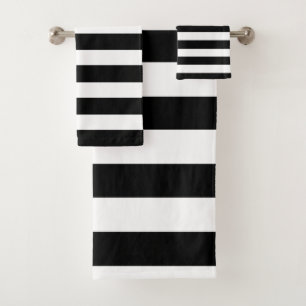 Black and White Modern Broad Stripes Striped  Bath Towel Set