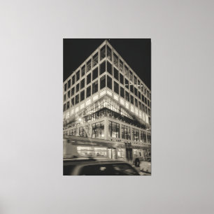 Black and White Modern Building at Night Canvas Print