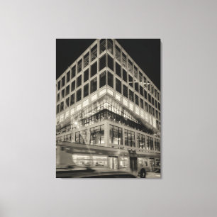 Black and White Modern Building at Night  Canvas Print