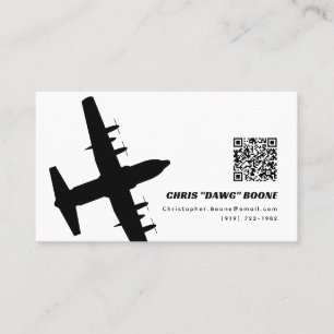 Black and White Modern C-130 Aircraft Business Card