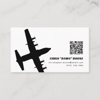 Black and White Modern C-130 Aircraft Business Card