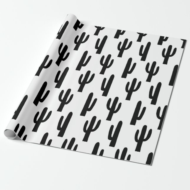 Black and white modern cactus. Botanical pattern Wrapping Paper (Unrolled)