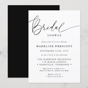 Black And White Modern Calligraphy Bridal Shower Invitation