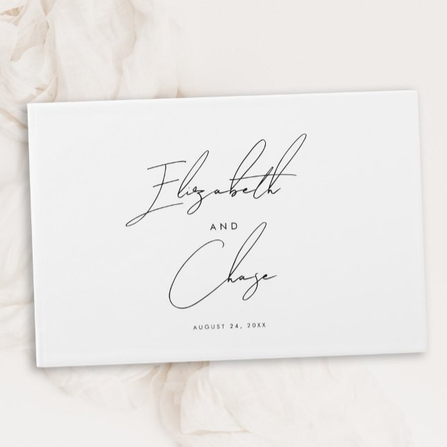 Black and White Modern Calligraphy Names Wedding Guest Book (Creator Uploaded)