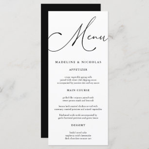 Black And White Modern Calligraphy Wedding Menu